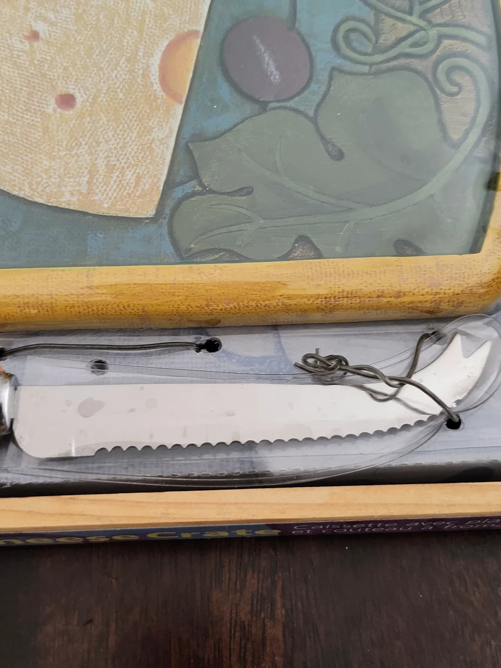 Yellow Handle Serrated Cheese Knife with Matching Decorative Cutting Board